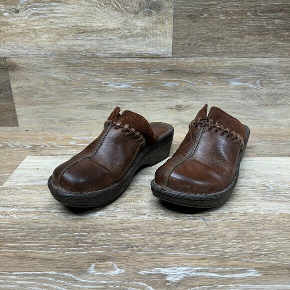 Born Brown Leather and Suede Split Toe Clogs Women's Size 7 - Picture 1 of 6